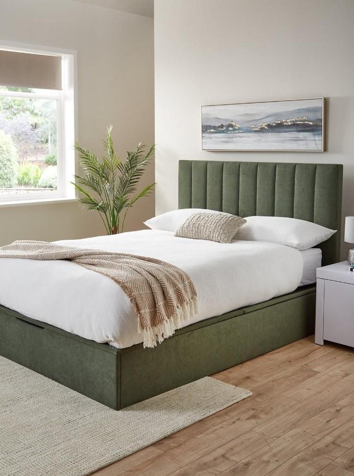 Nova Fabric Lift Up Storage Ottoman KingSize Bed Frame Winter Moss Comfortable