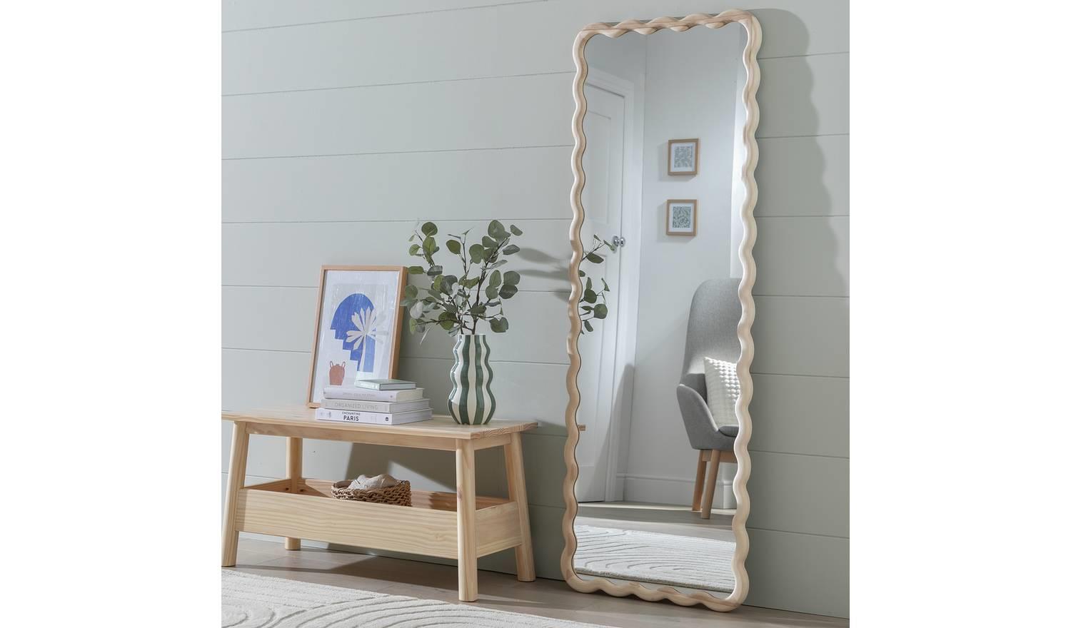 Solid Ash Full Length Wavy Wall Mirror x For Hallway Bedroom