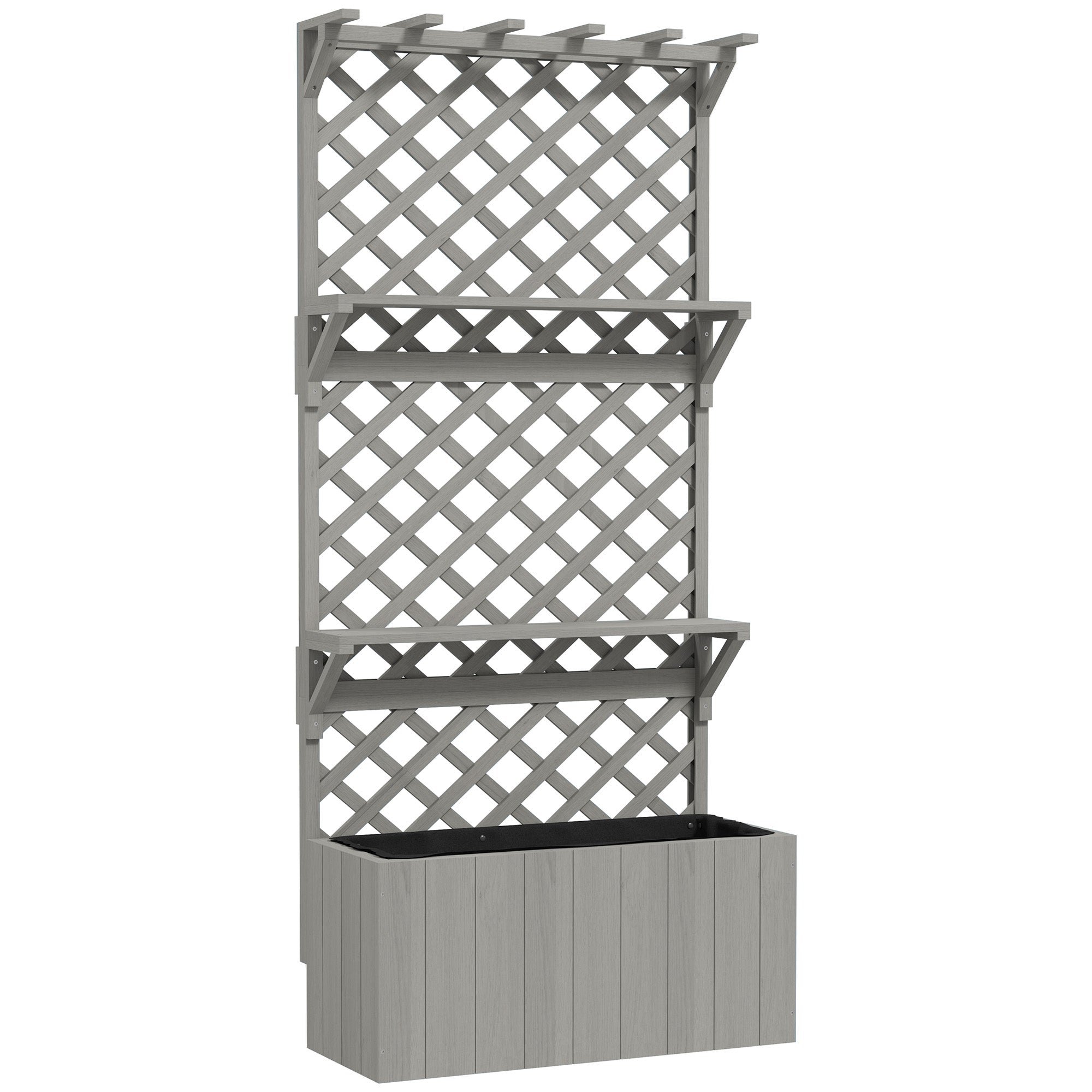 L Wooden Planter, with Trellis and Shelves - Natural Finish