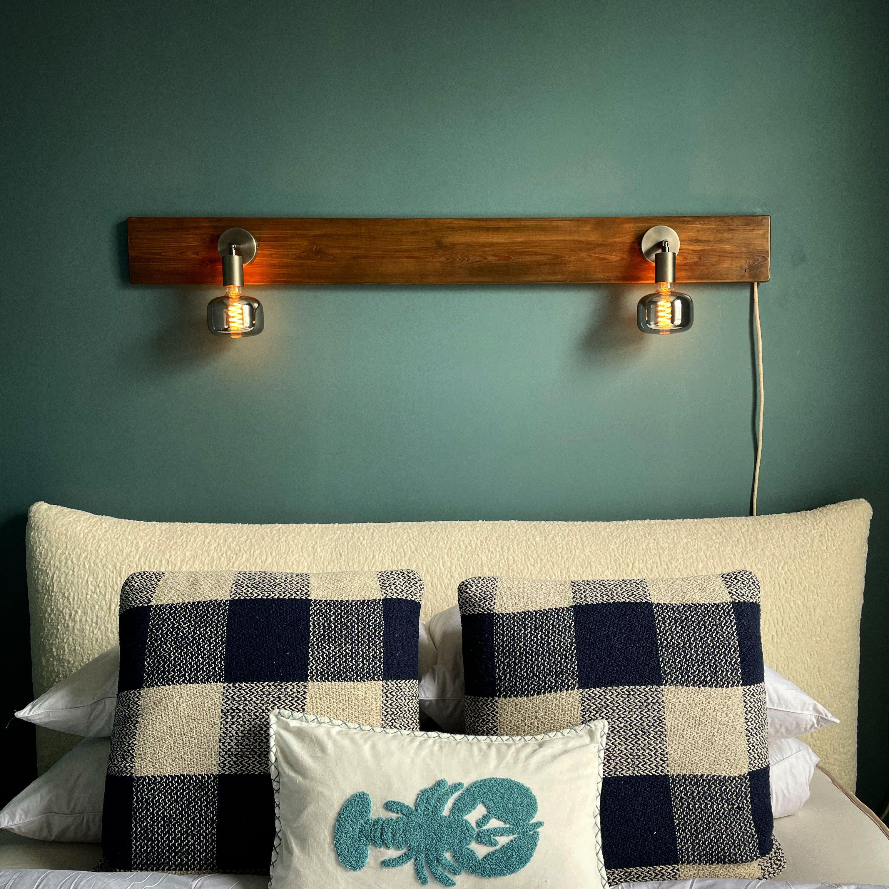 Headboard Twin Wall Lights Handcrafted Rustic Bedside Lighting - Mains with rotary dimmer Standard: Pine or Iroko