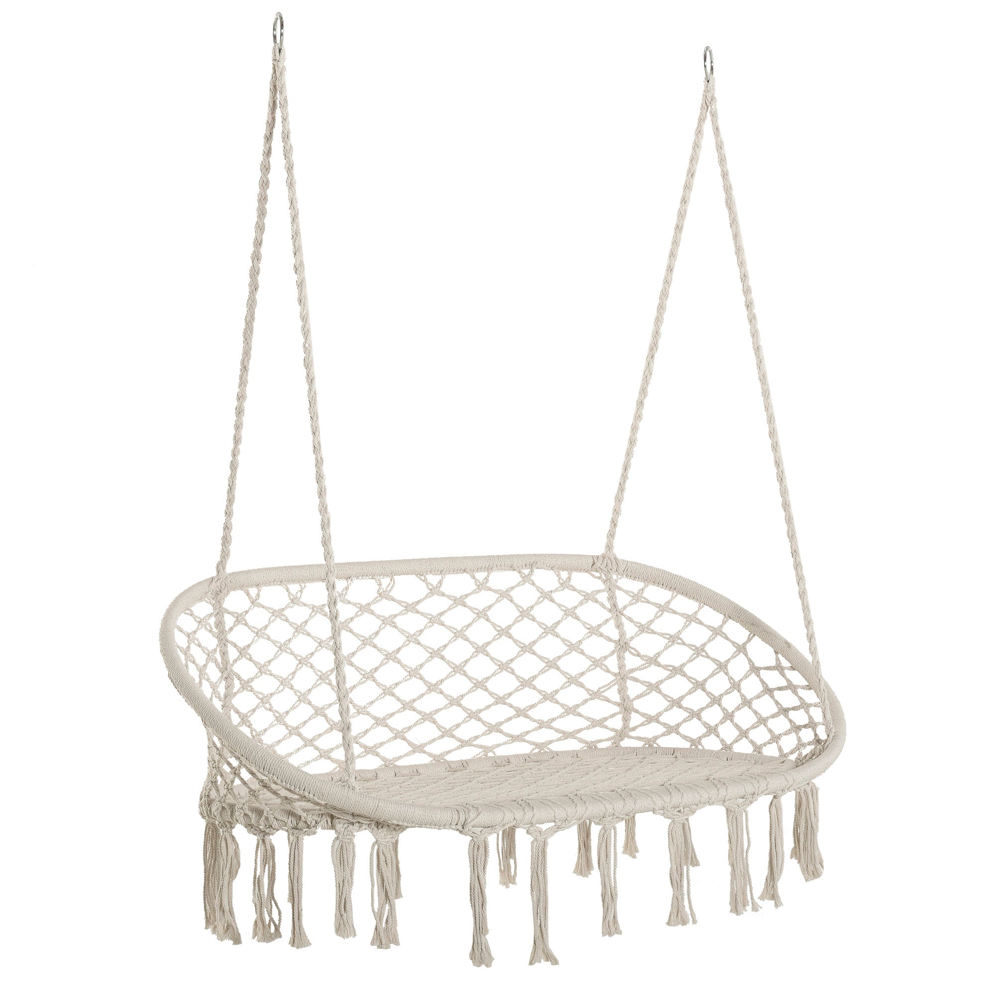 MCL Hanging Hammock Chair Cotton Rope Porch Swing with Metal Frame, Large Macrame Seat for Patio, Garden, Bedroom, Living Room, Cream White