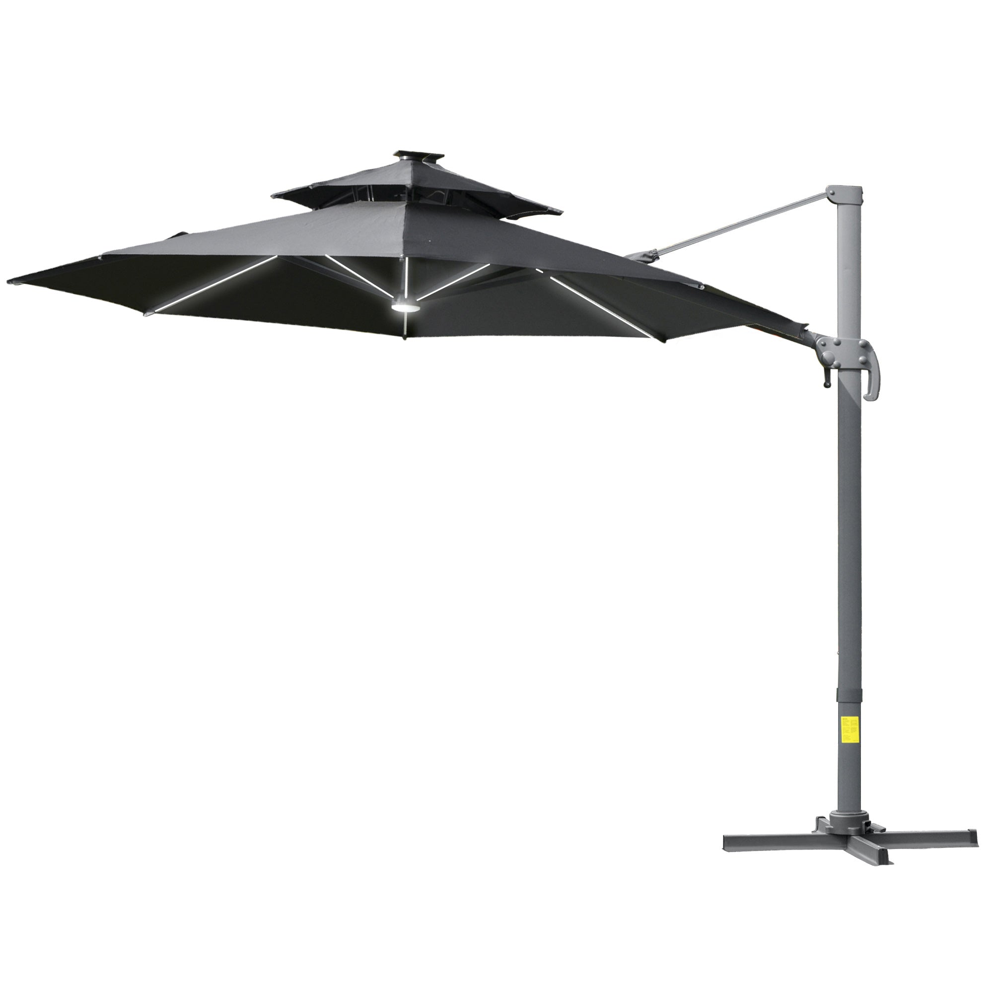 MCL m Cantilever Parasol w Solar Lights Power Bank Base ° Spin Dark Grey
