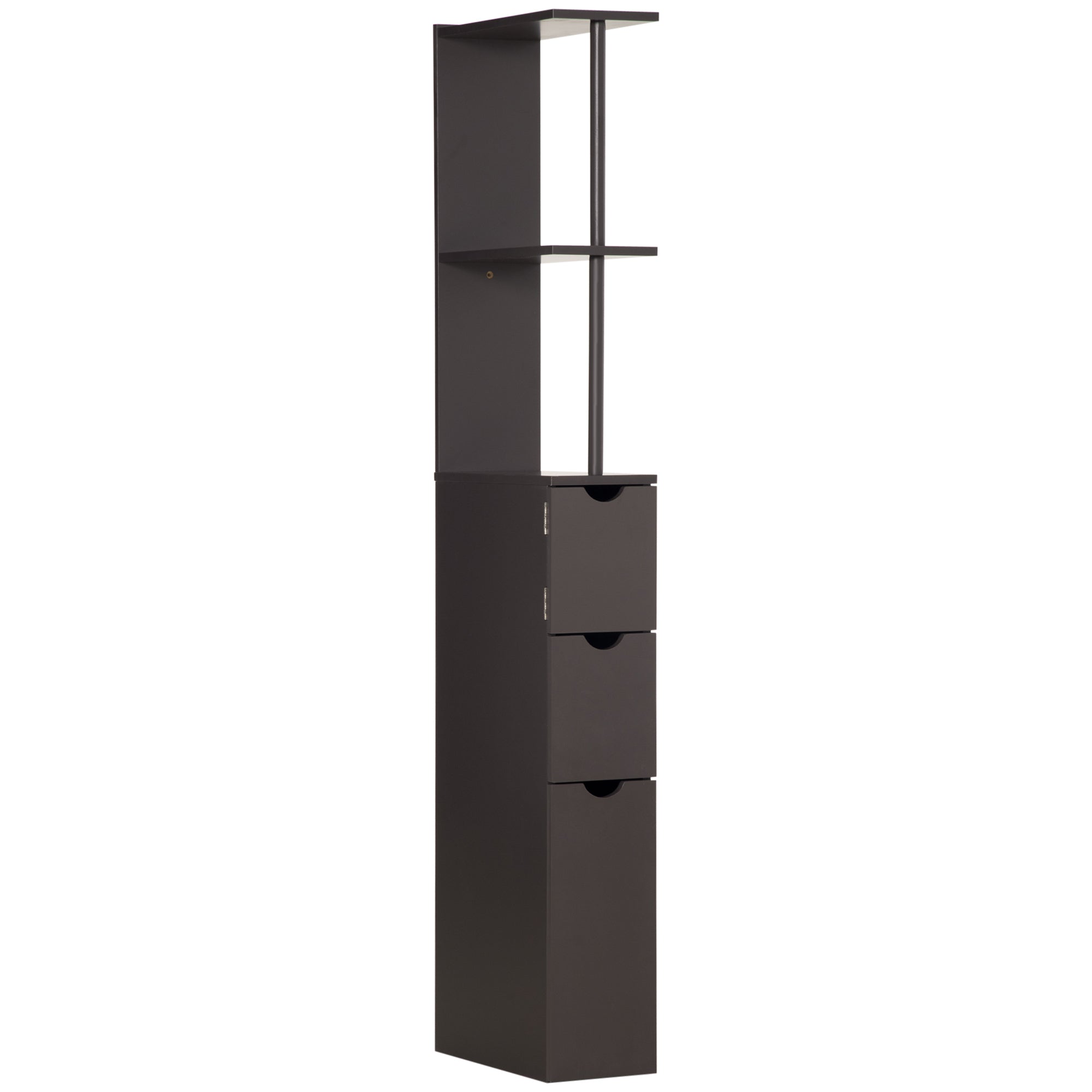 MCL Tall Bathroom Cabinet, Freestanding Bathroom Storage Cabinet with -Tier Shelf and Drawers, Narrow Cupboard Storage Unit, Brown