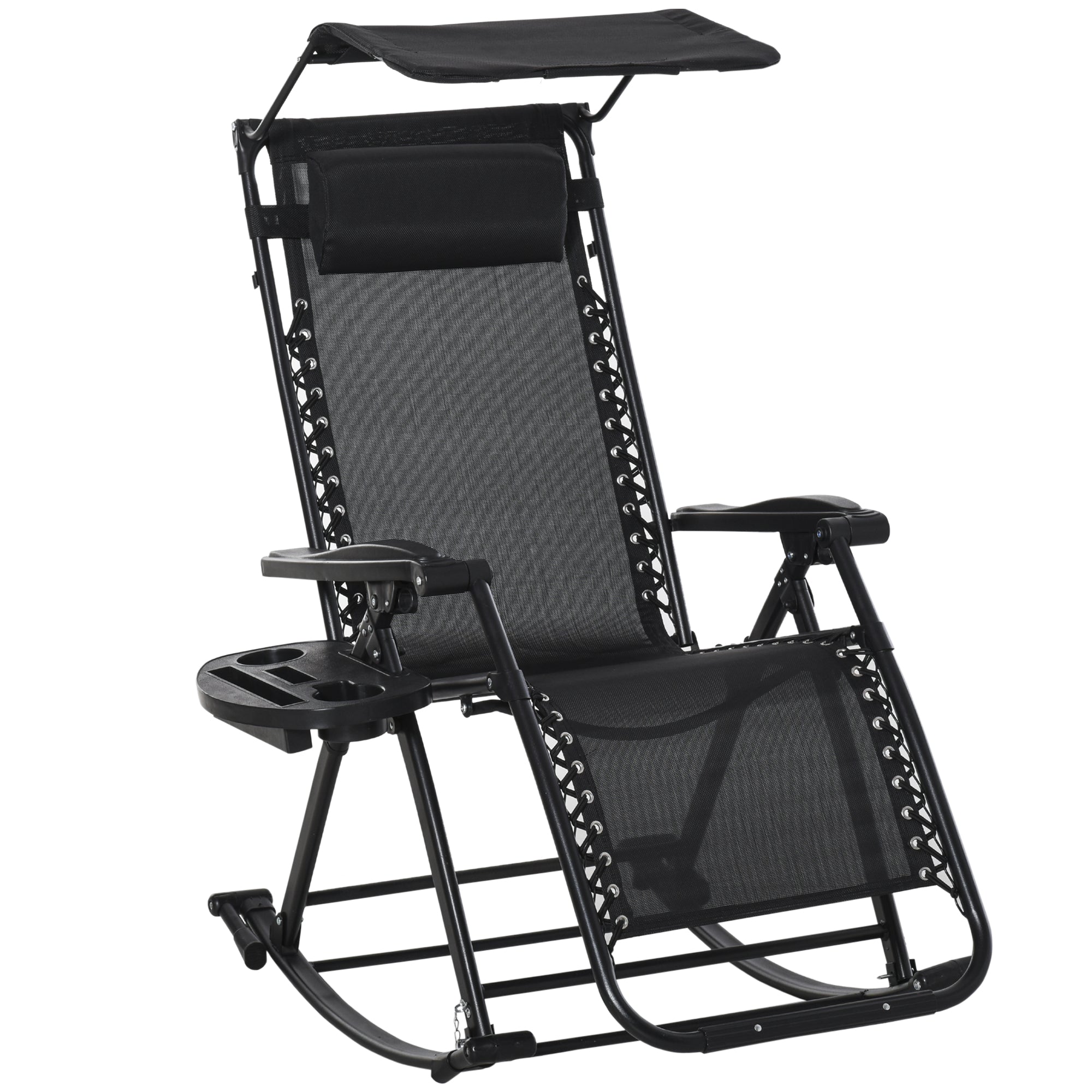 MCL Garden Rocking Chair Folding Recliner Outdoor Adjustable Sun Lounger Rocker Zero-Gravity Seat with Headrest Side Holder Patio Deck