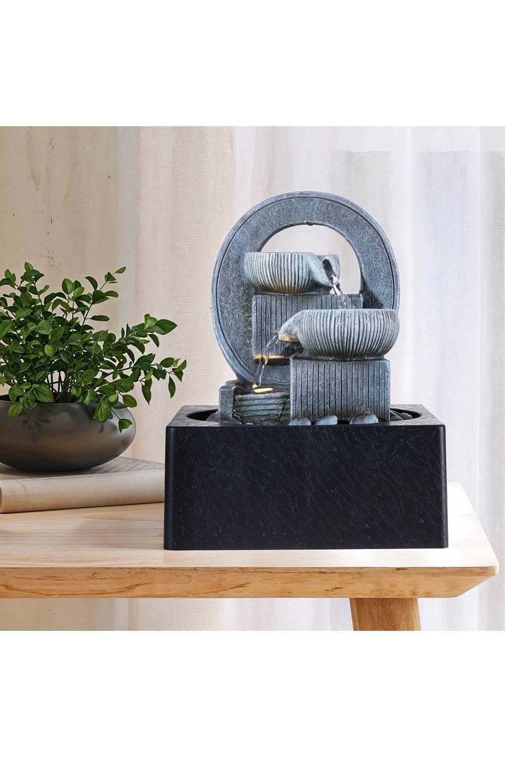 Living And Home Tabletop Waterfall Fountain With Led Lighting In Stone