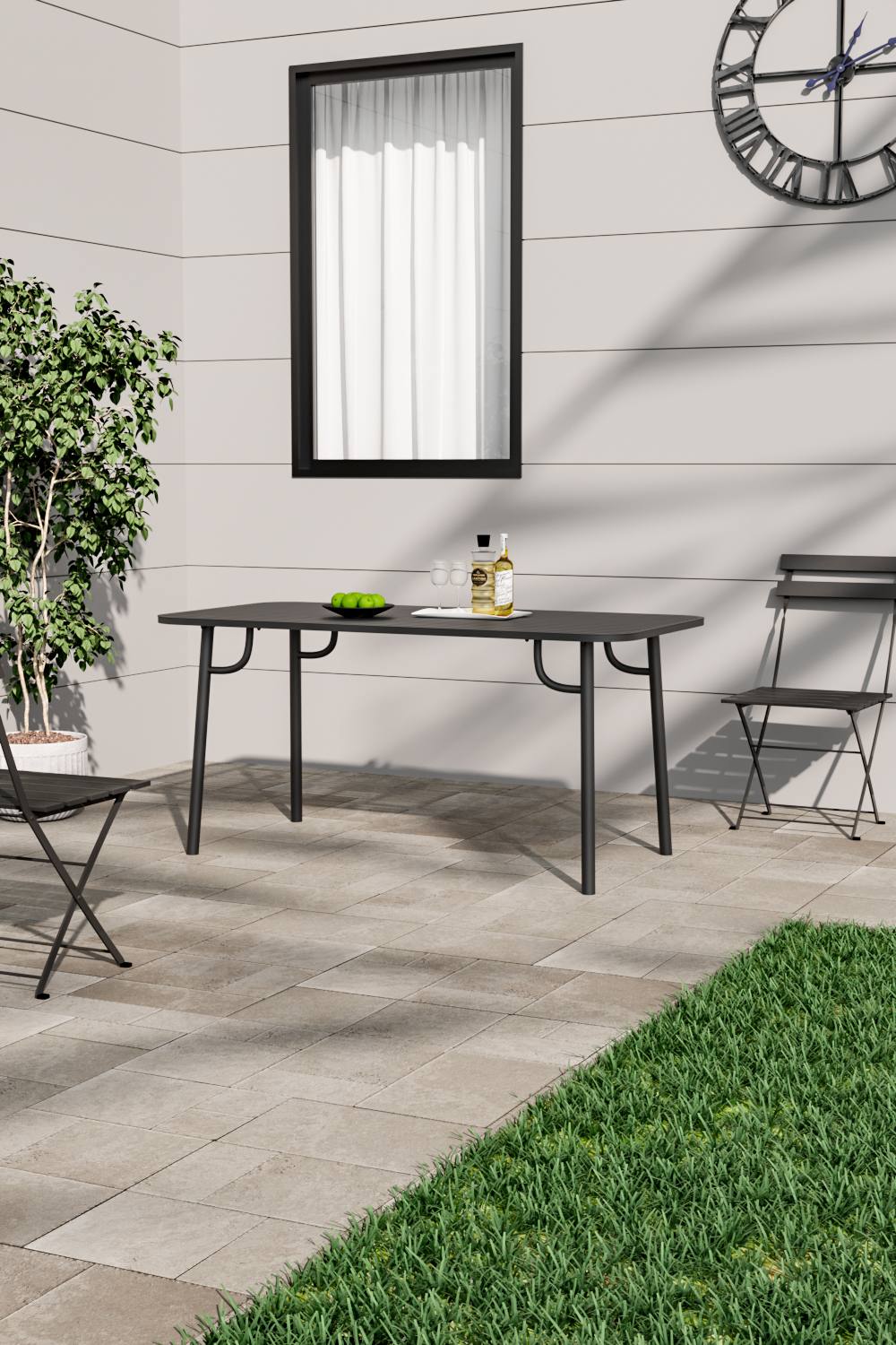Living And Home Outdoor Garden Metal Dining Table In Black