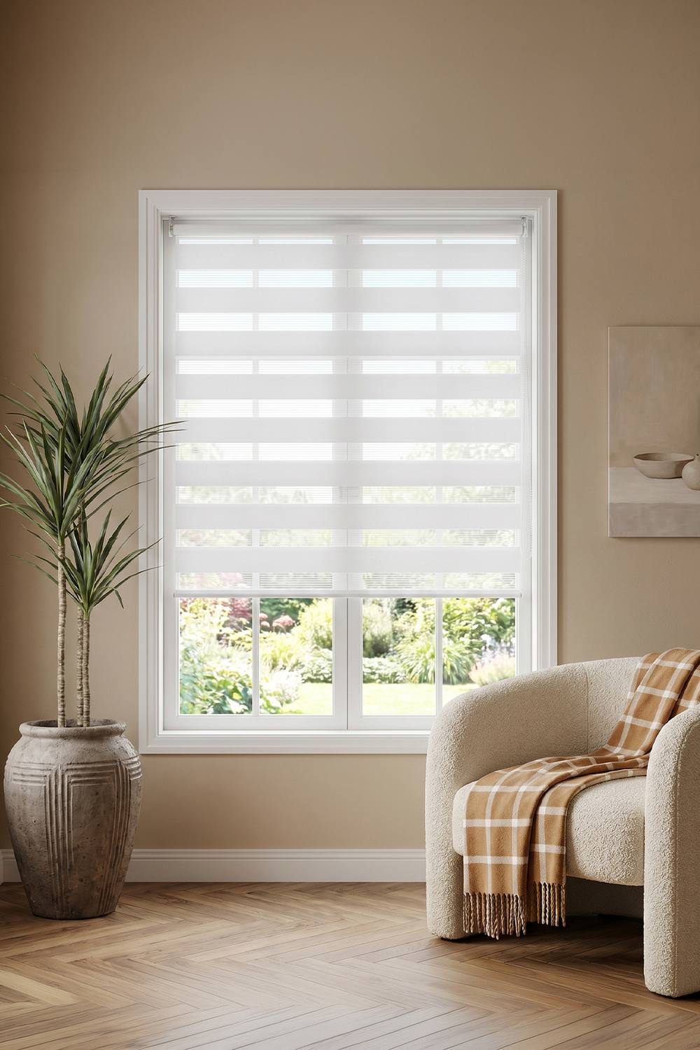 Living And Home Cm H Dual Layer Day & Night Zebra Roller Blind Privacy Protection In White