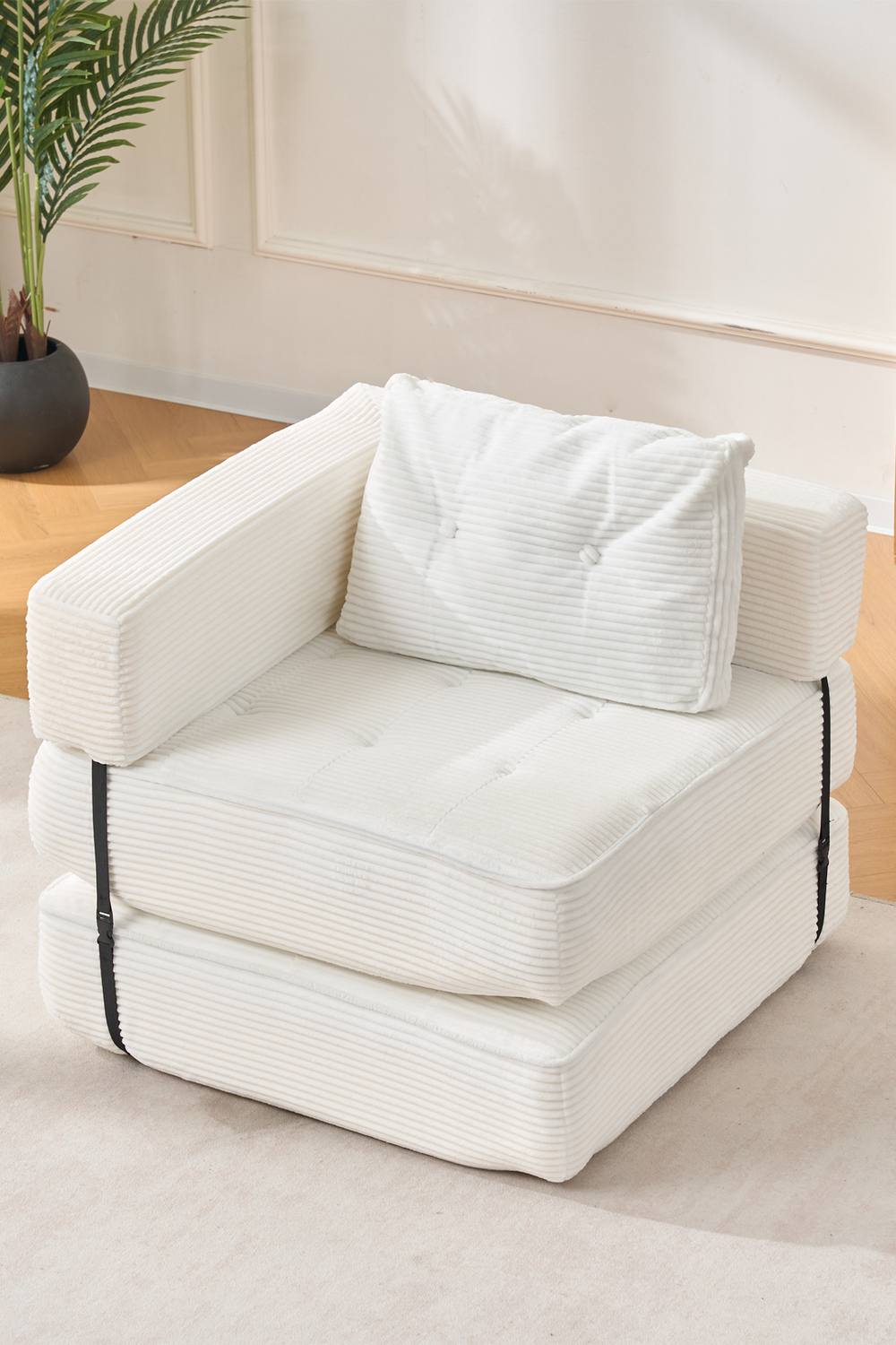 Living And Home Corduroy Folding Sofa Bed With Pillow In White