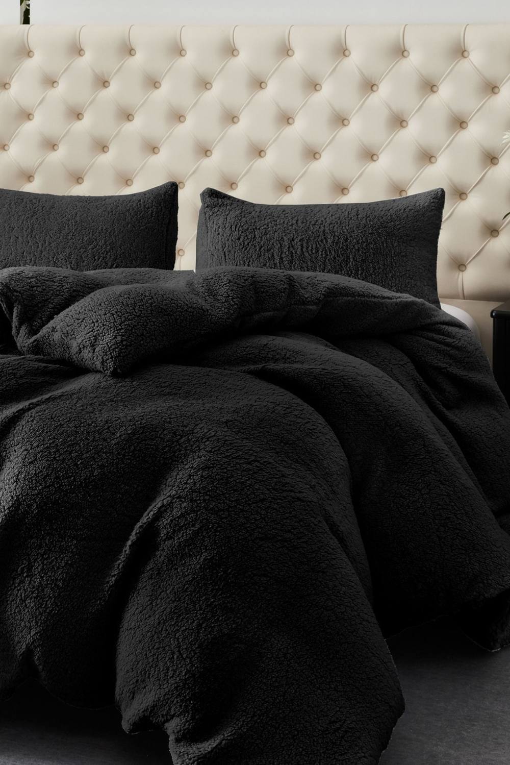 Ezysleep Winter Warm Soft Teddy Fleece Duvet Set In Black