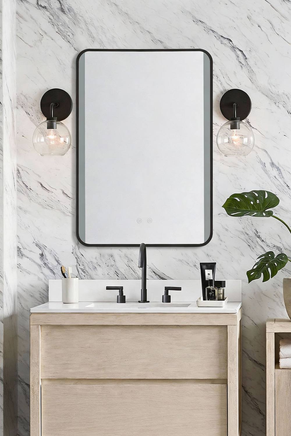 Living And Home Retangular Led Light Bathroom Vanity Mirror With Metal Frame In Black