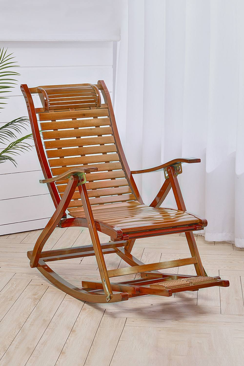 Living And Home Bamboo Rocking Chair Foldable Recliner In Brown