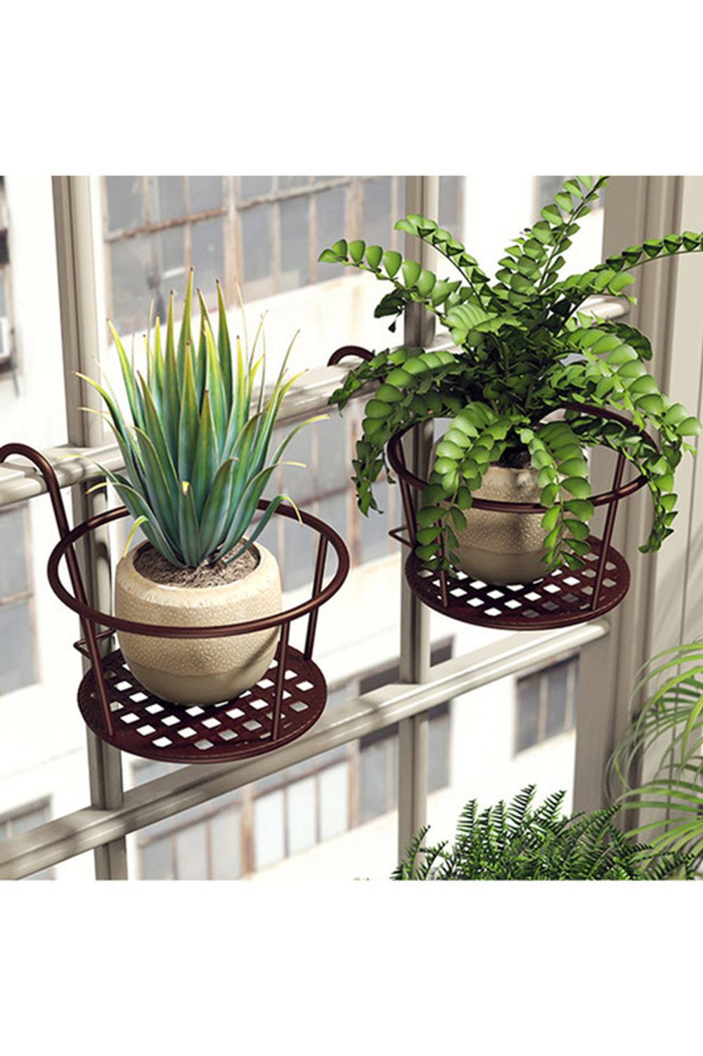 Living And Home Cm Round Hanging Railing Planter Basket For Patio Balcony In Bronze