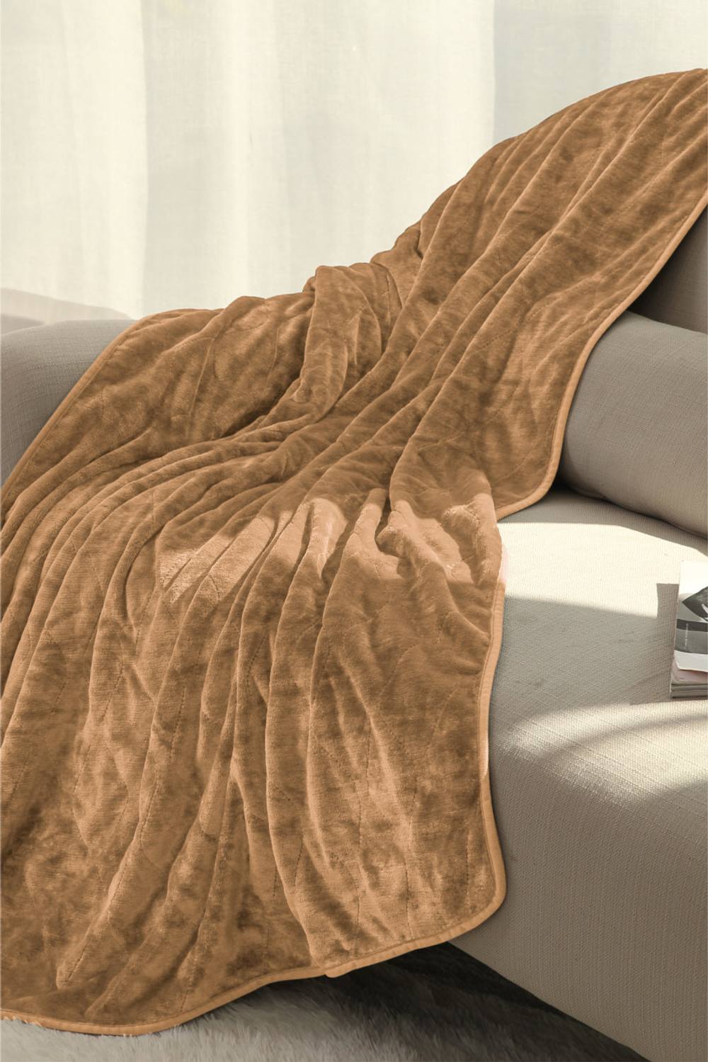 Ezysleep Super Soft Cosy Heated Fleece Throw Blanket With Adjustable Control In Natural