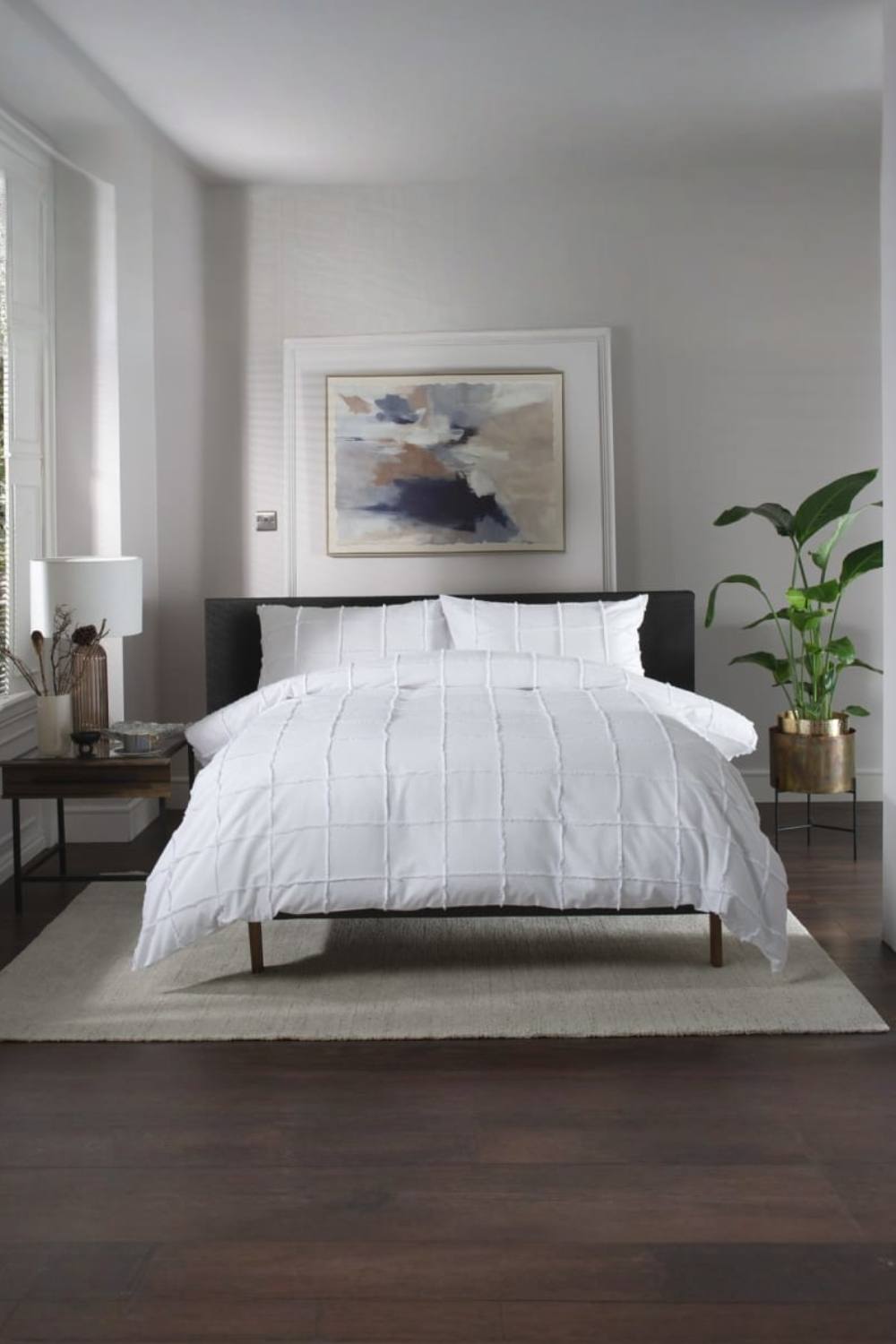 The Lyndon Company Square Up Grid % Cotton Tufted Supersoft Duvet Cover Set