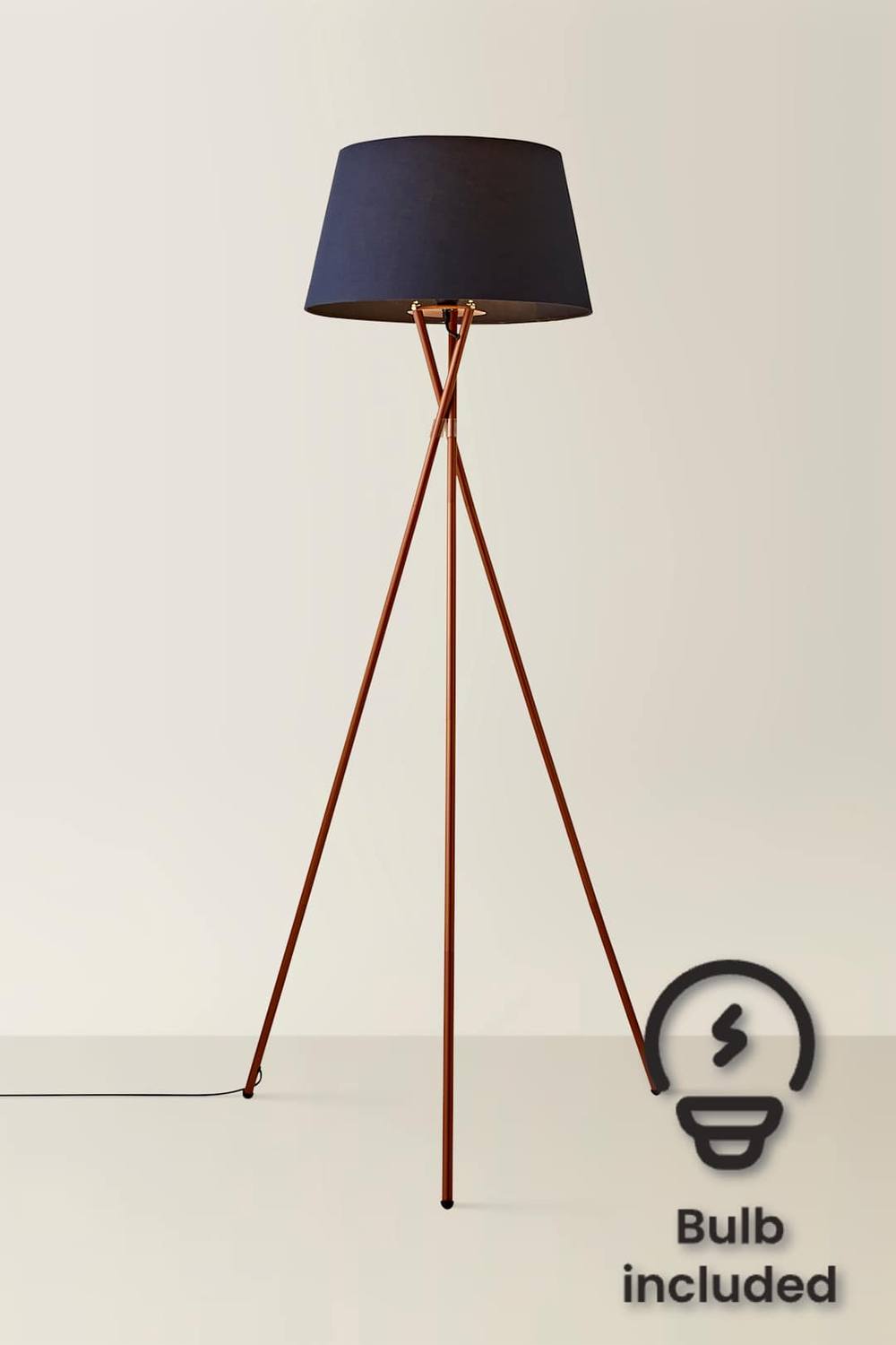 Valuelights Camden Copper Metal Tripod Floor Lamp With Tapered Shade And Led Bulb In Navy