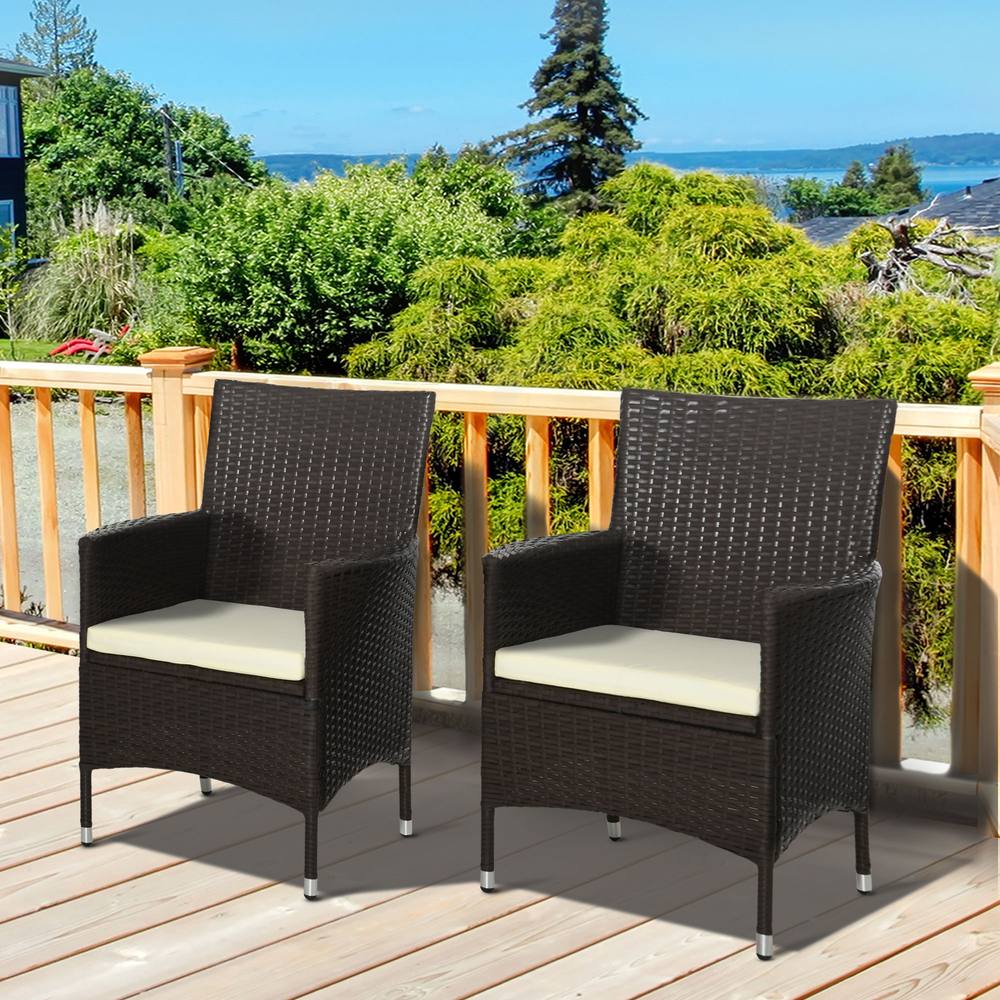 Outsunny Pc Outdoor Rattan Armchair Wicker Dining Chair Set For Garden In Dark Brown