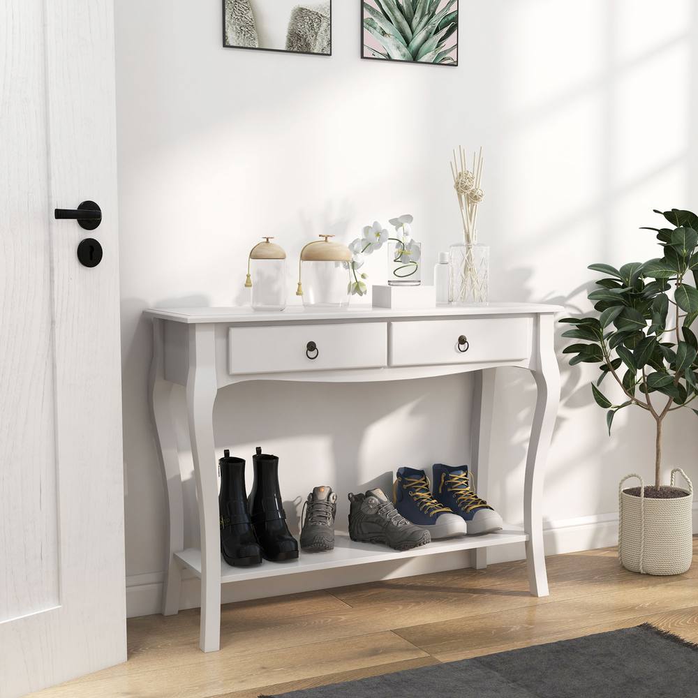 Homcom Console Table Dressing Desk Stunning Kitchen Hall Drawers In White