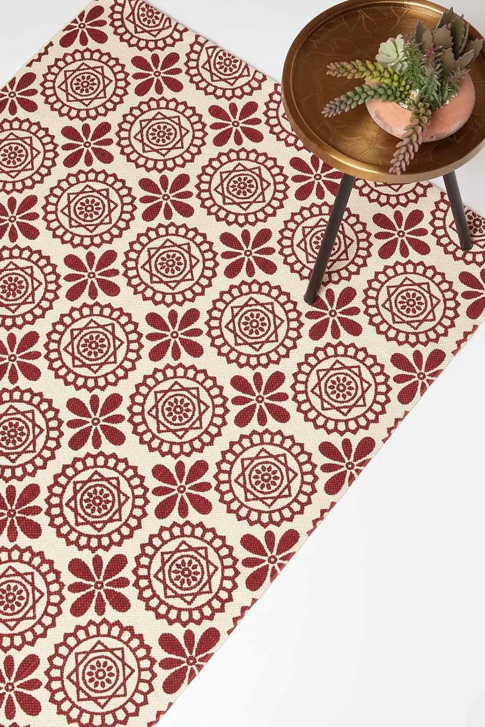 Homescapes Cassia Red Cotton Geometric Rug