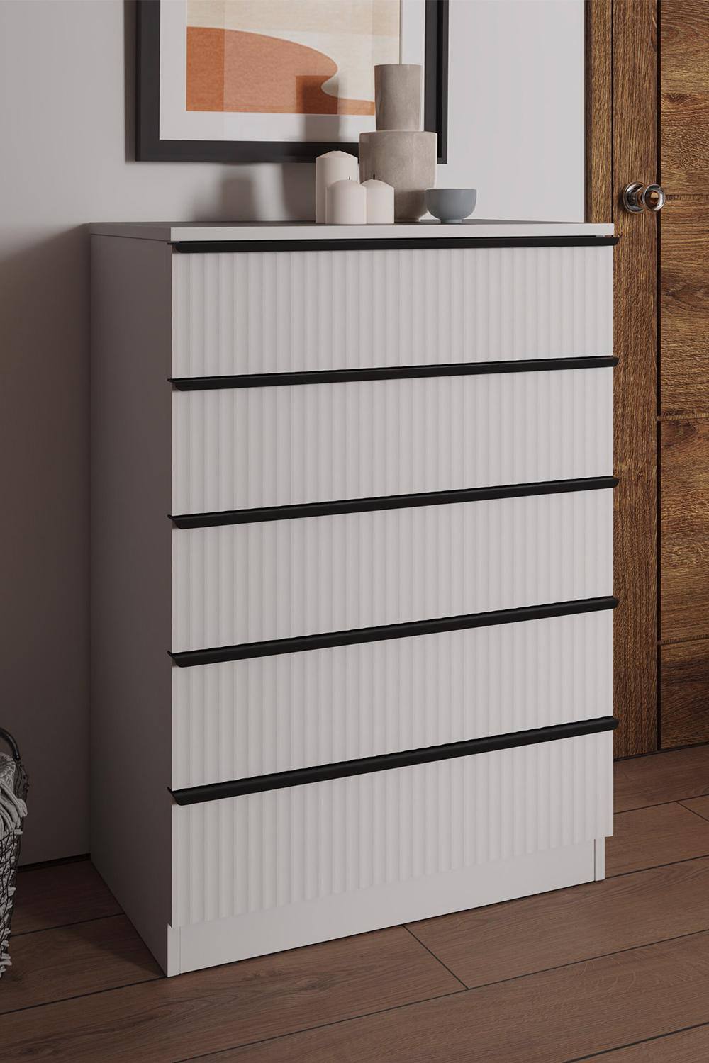 Fwstyle Lania Ripple Effect White Drawer Bedside Chest Table H W D Cm