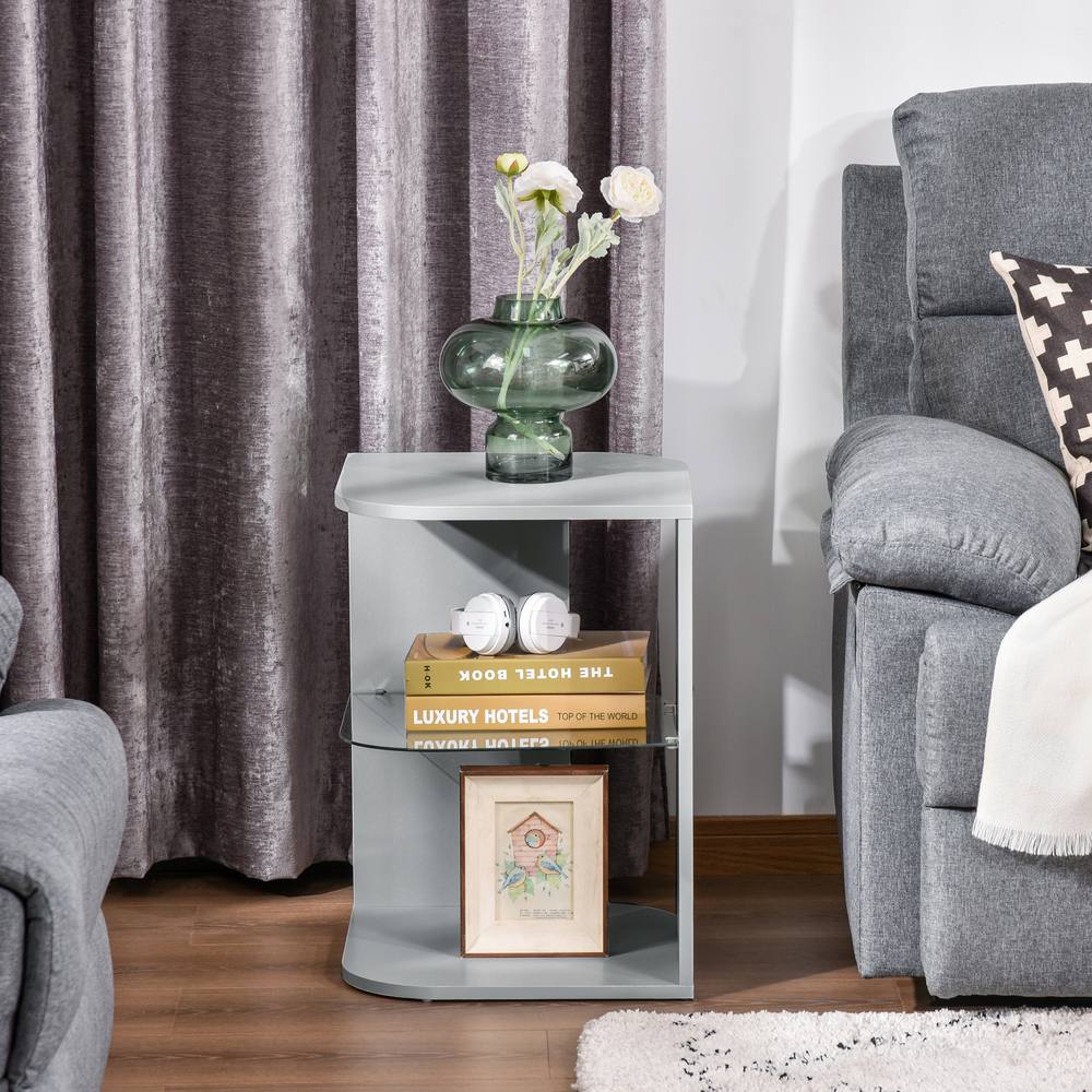 Homcom Side Table Three Layer Bedside Table Nightstand W Storage Shelves In Grey