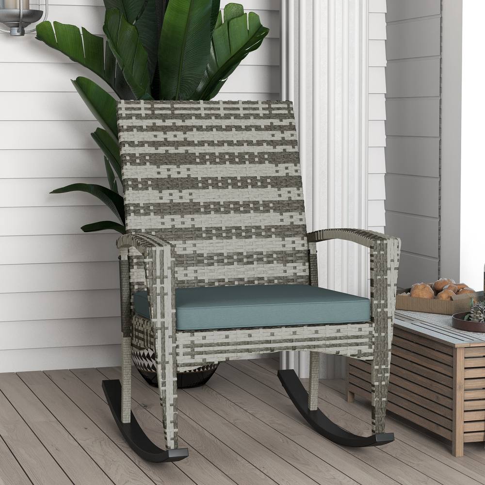 Outsunny Garden Rattan Rocking Chair, Bistro Recliner Rocker Furniture Seater In Light Grey