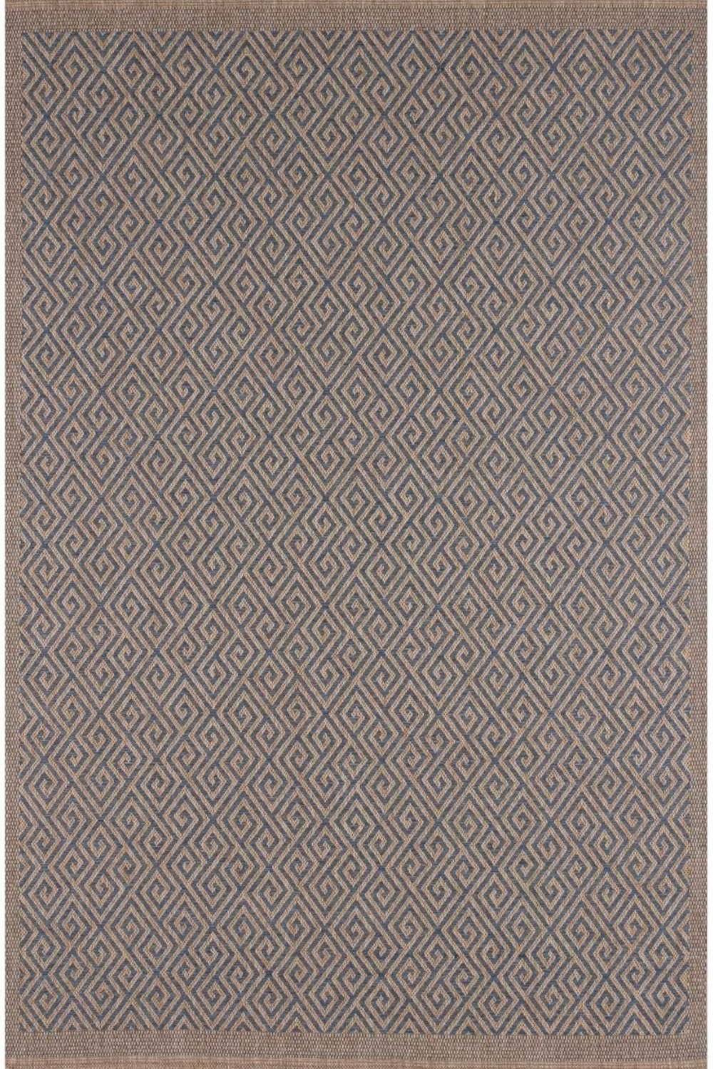 The Rugs Jute-Looking Greek Key Outdoor Indoor Rug Blue Garden Nature B