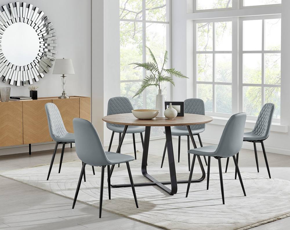 Furnitureboxuk Santorini Brown Round Dining Table And Corona Black Leg Chairs In Grey