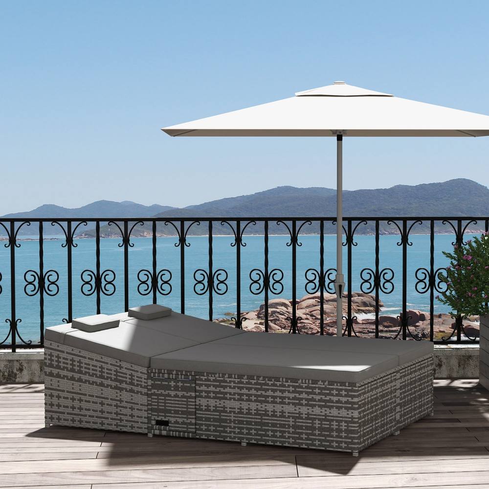 Outsunny Person Rattan Daybed Lounger Garden Recline Chair Furniture Adjustable In Grey