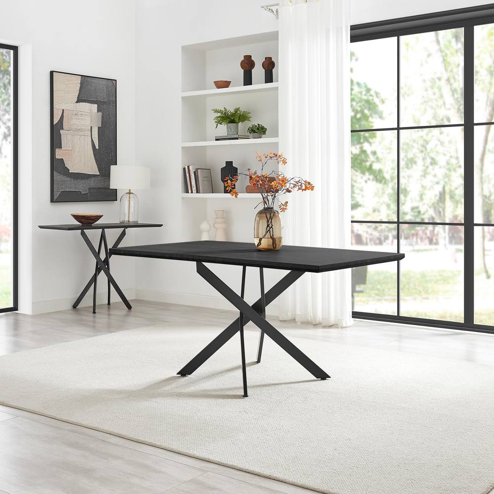 Furnitureboxuk Leonardo Rectangular Black Wood And Metal Seater Dining Table