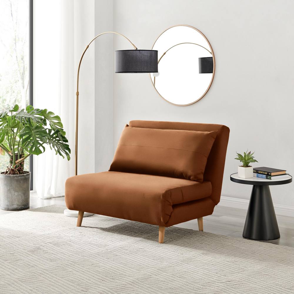 Furnitureboxuk Bobby Orange Velvet Single Folding Sofa Bed Chair