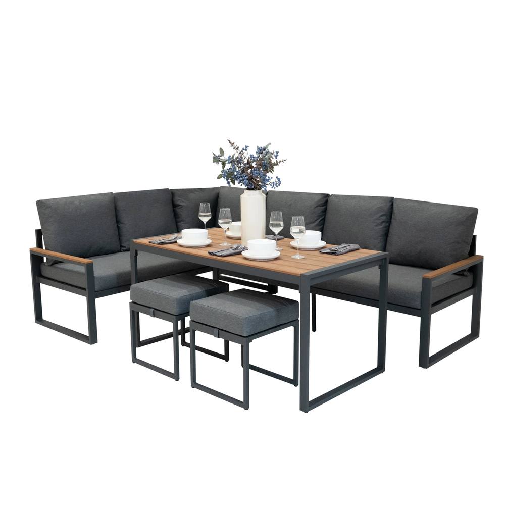 Monstershop Aluminium Corner Sofa Set - Wood Effect In Grey