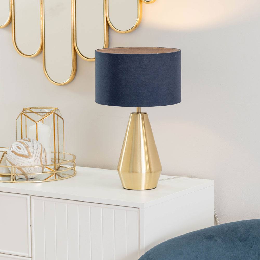 Valuelights Jax Antique Brass Dimmable Touch Table Lamp With Fabric Drum Shade With Led Bulb In Gold