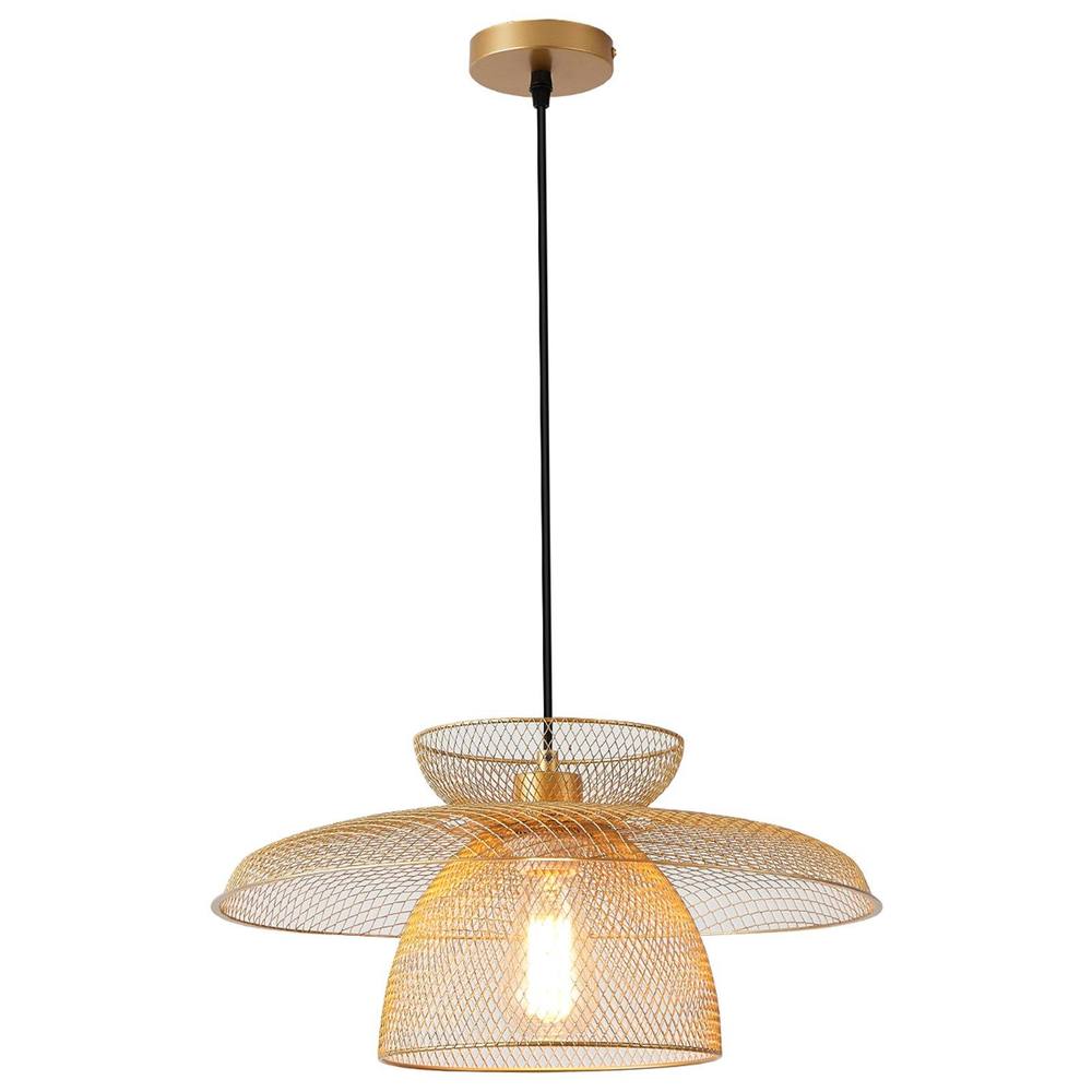 Harper Living Gold Pendant Ceiling Light With Metal Mesh Shade, Hanging Industrial Light