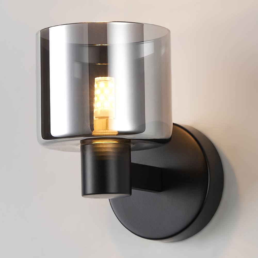 Harper Living Wall Light Matt Black, Indoor Wall Lamp With Smoked Glass Shade