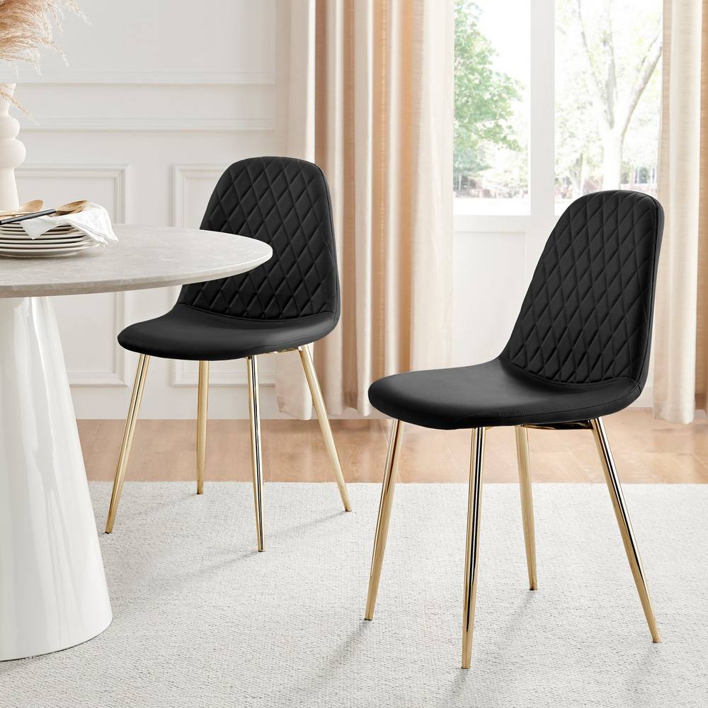 Furnitureboxuk X Corona Gold Leg Faux Leather Dining Chair In Black