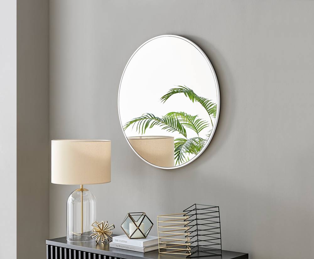 Furnitureboxuk Emma Cm Medium Art Deco Metal Frame Round Hallway Bedroom Dining And Living Room Wall Mirror In White