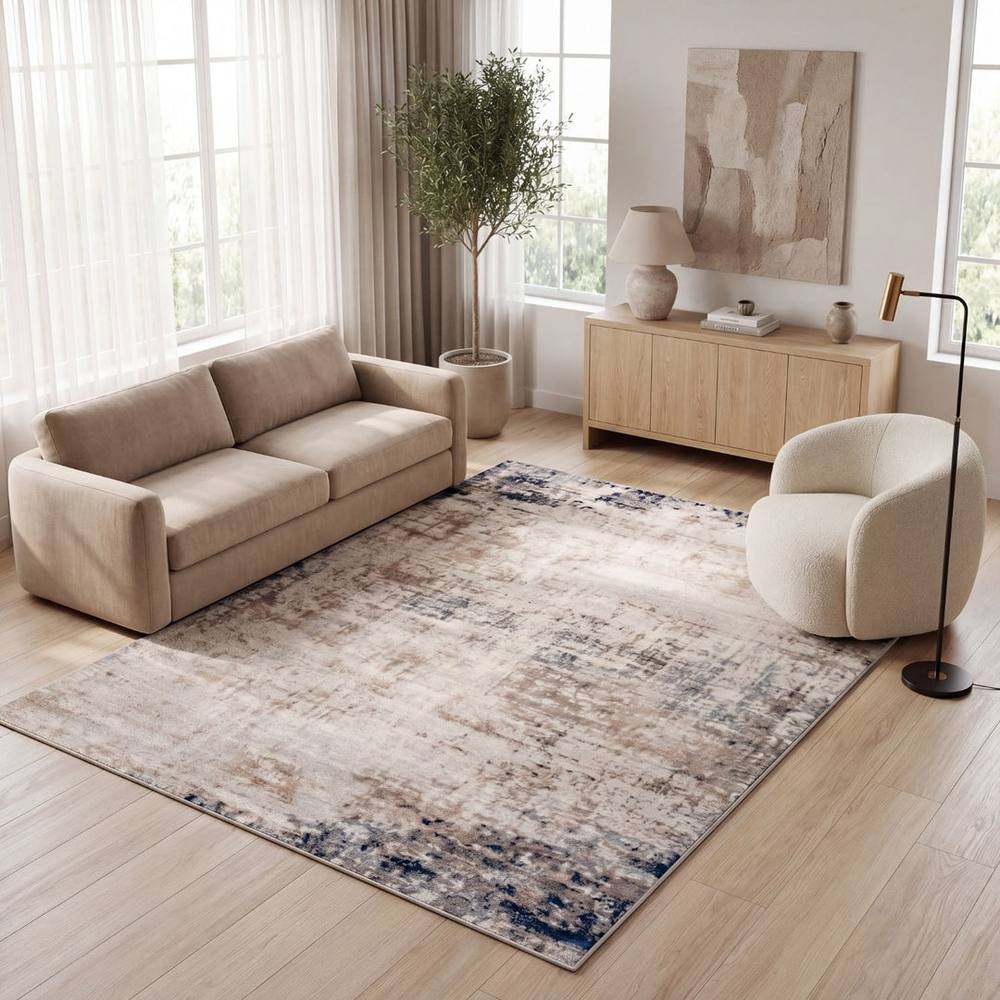 The Rugs Montana Abstract Brown And Navy Living Room Rug