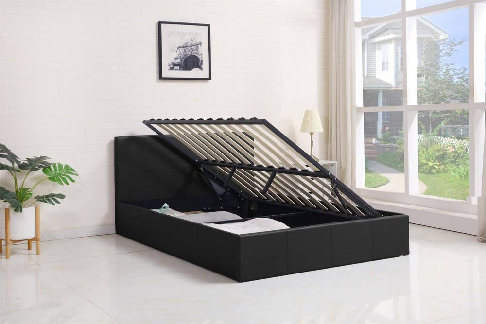 Kosy Koala Ottoman Bed Gas Lift Storage Leather Black Ft Single Leather Pine Wood Bedroom
