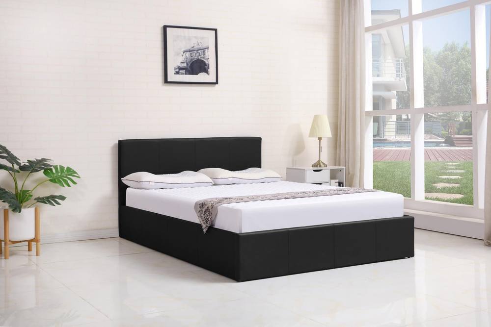 Kosy Koala Ottoman Storage Leather Bed Side Lift Single Bed In Black