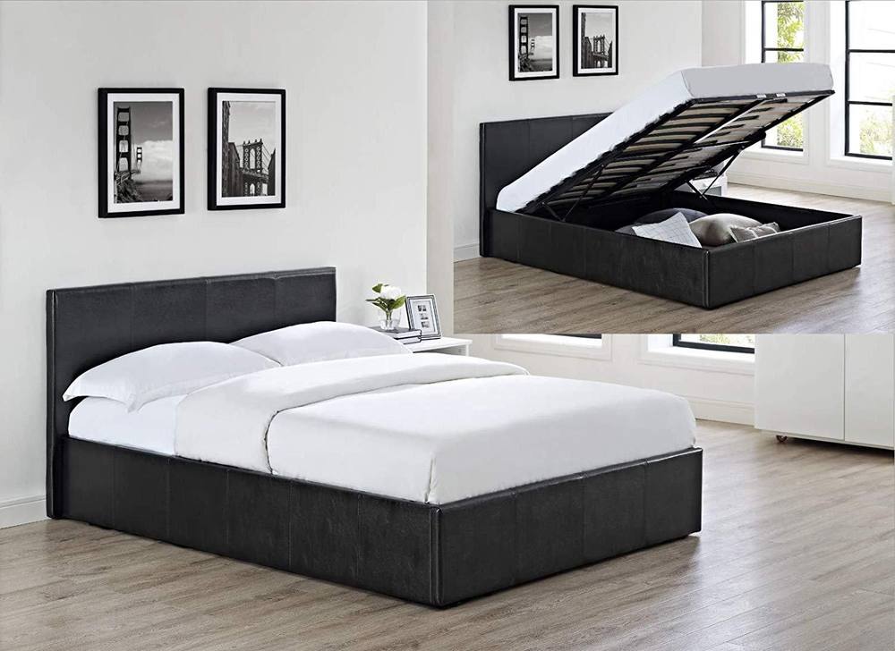 Kosy Koala Ottoman Storage Black Faux Leather Bed Side Lift Ft Single Bed Frame