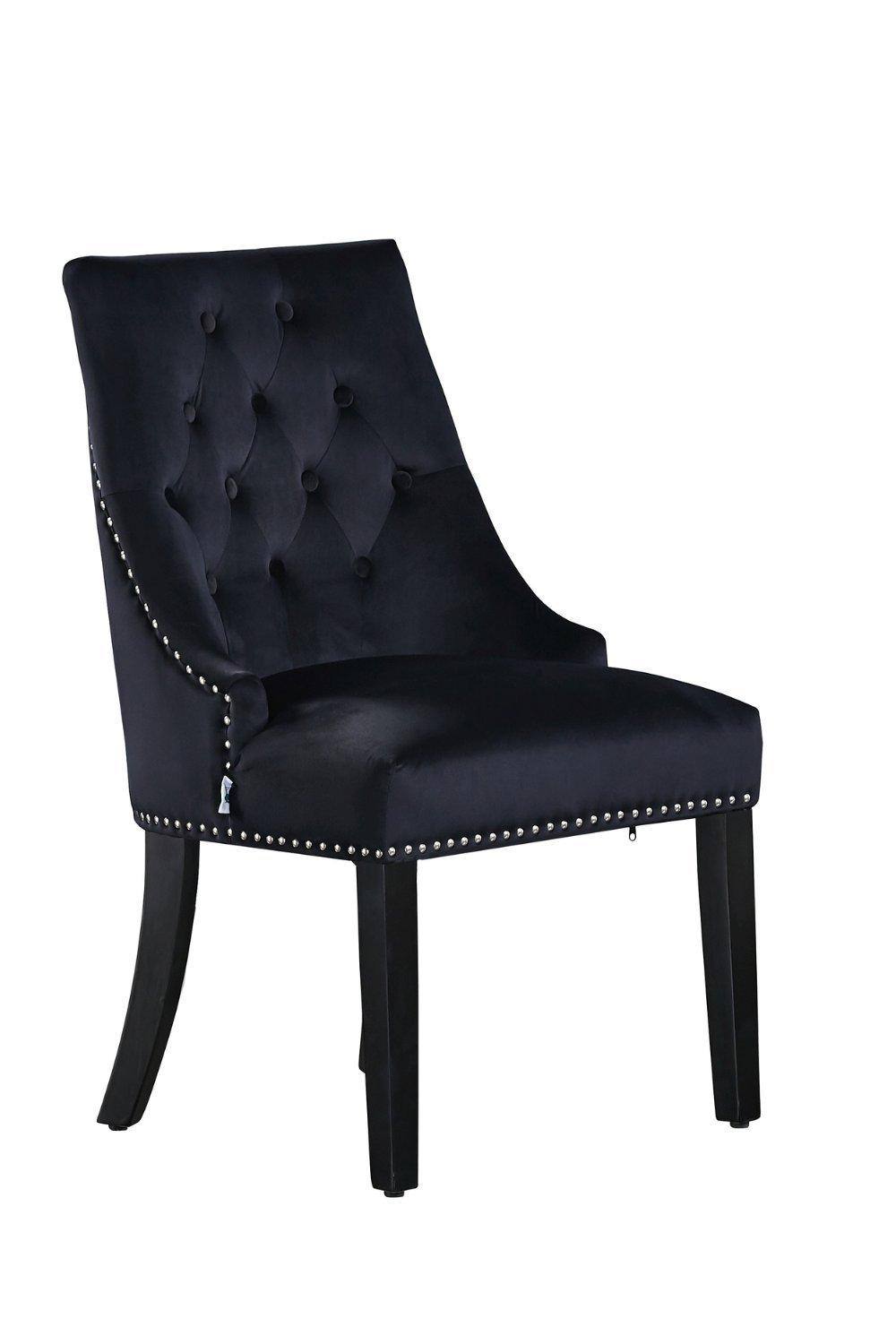 Life Interiors Single Velvet Dining Chair Ergonomic Scoop Knockerback & Button Tufted Wood Legs In Black
