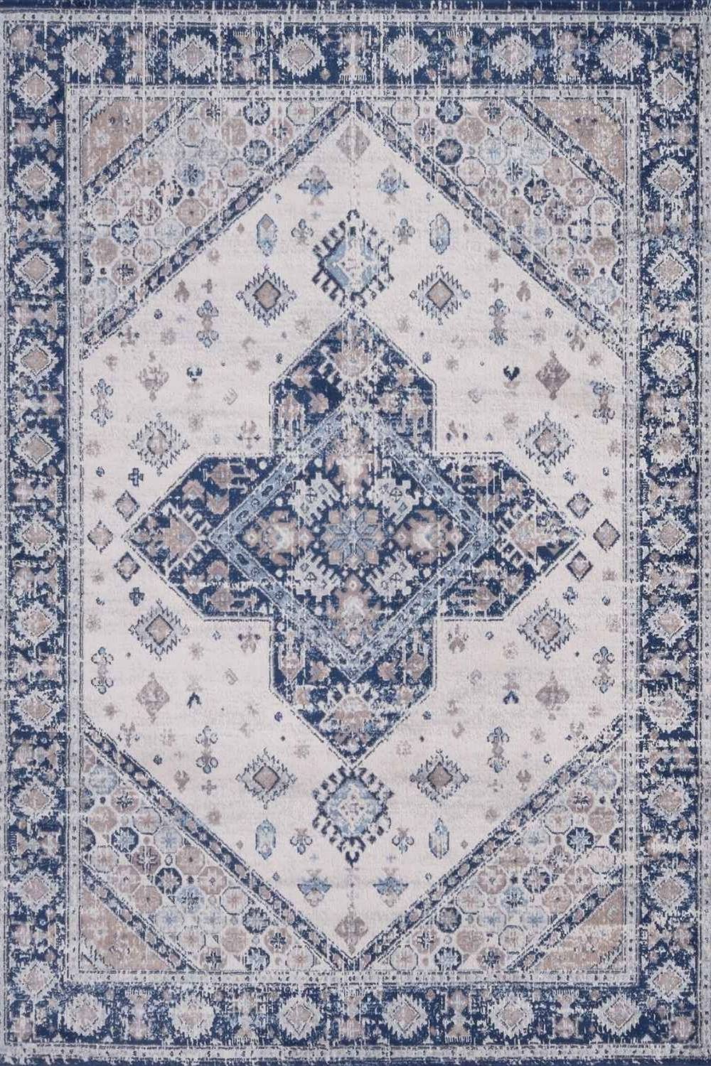The Rugs Montana Medallion Navy And Cream Living Room Area Rug