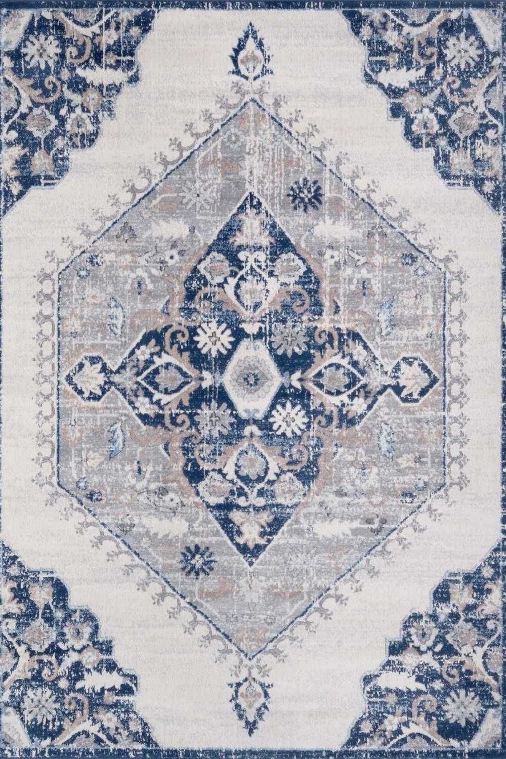 The Rugs Montana Medallion Navy And Cream Living Room Area Rug
