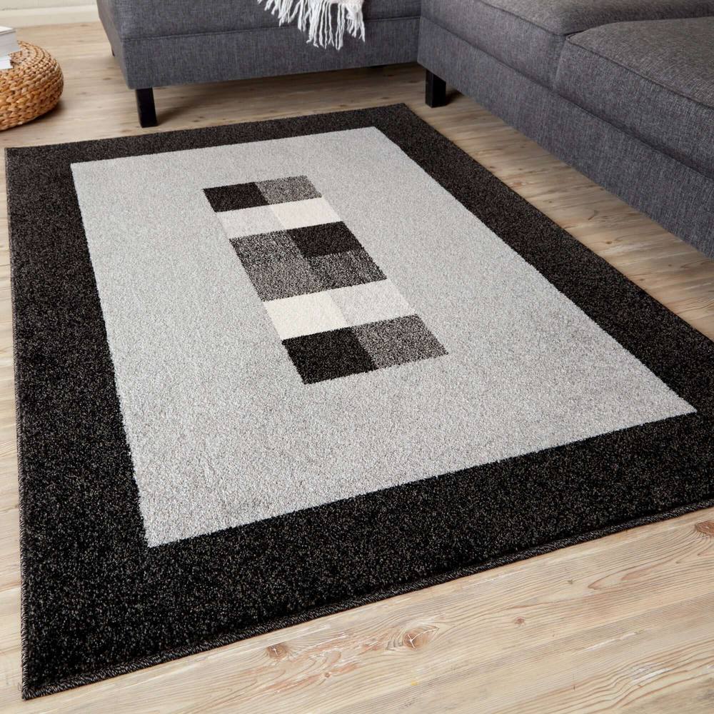 The Rugs Efes Collection Modern Living Room Rug Bordered Grey Black Gb