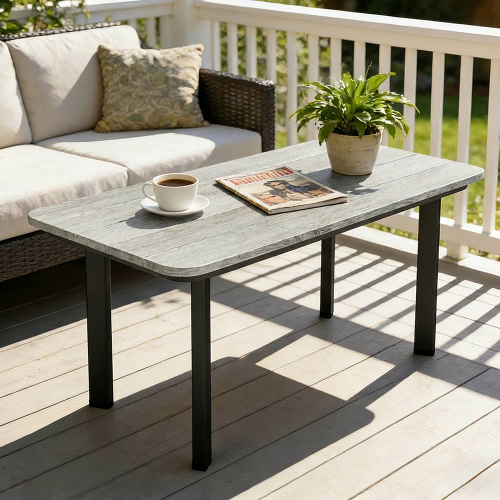 Outsunny Outdoor Coffee Table, Garden Table With Slatted Wpc Top, Grey