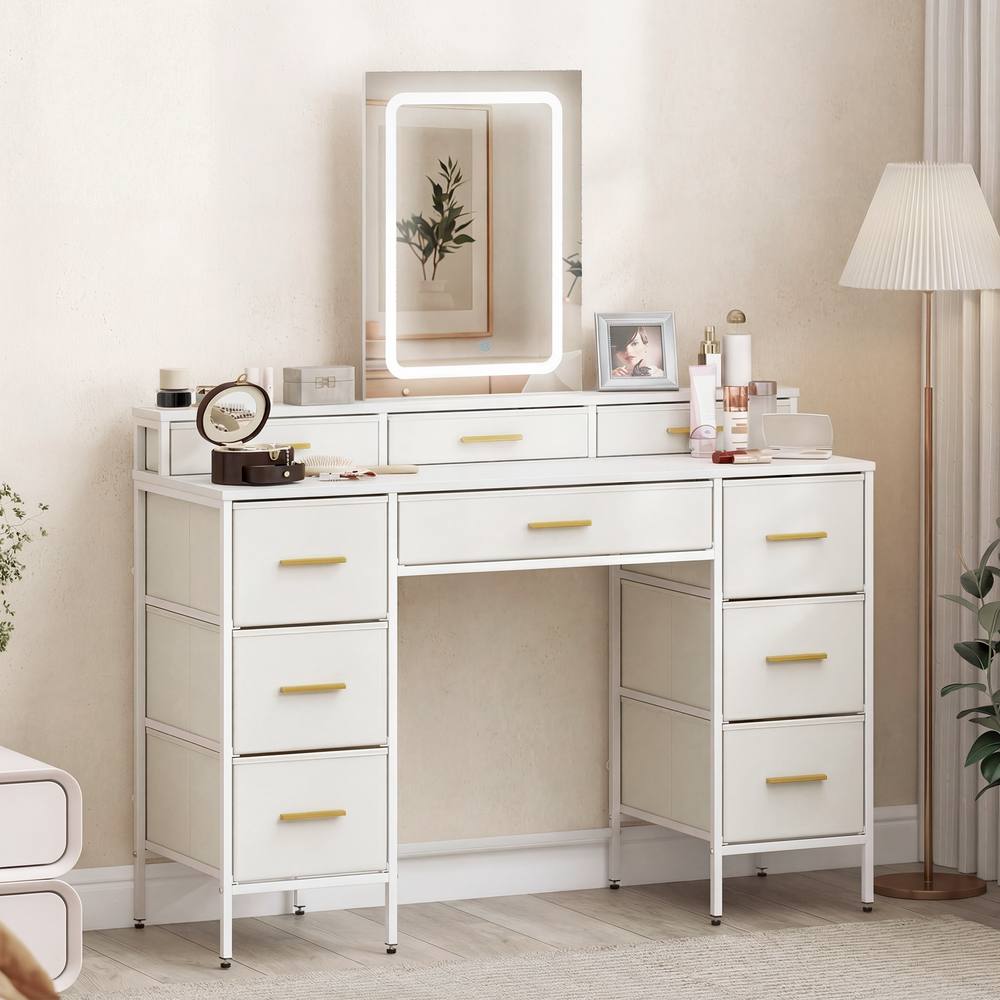 Homcom Dressing Table With Led Lighting Mirror And Drawers, White