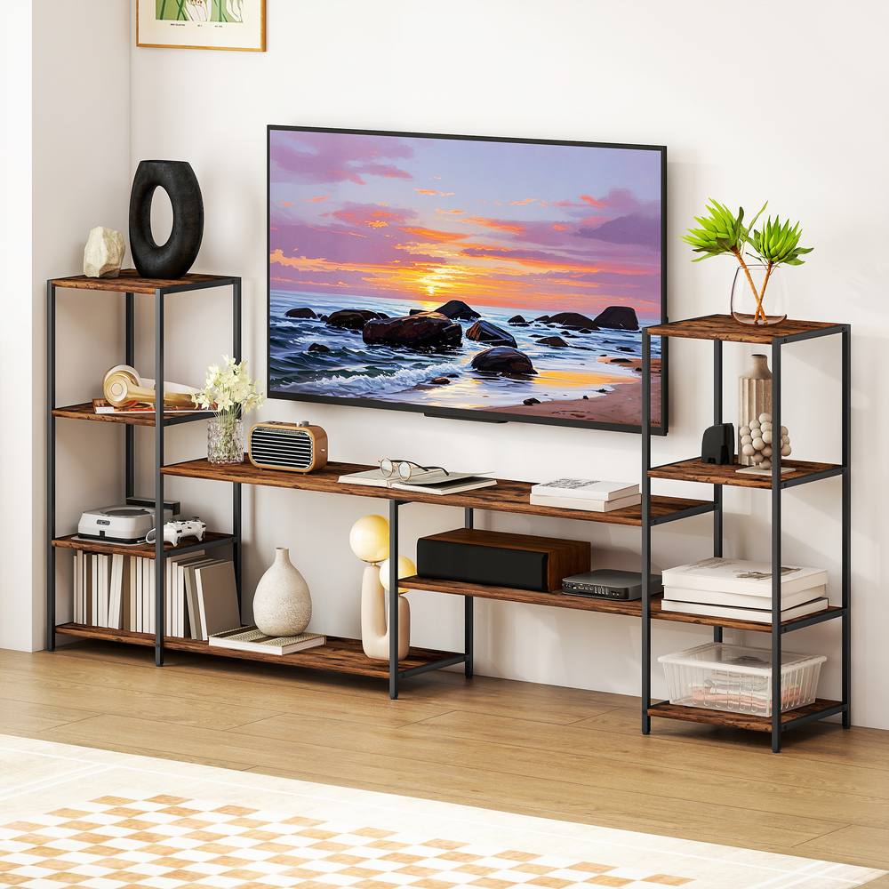 Homcom Tv Unit For Tvs Up To Inches, Industrial Tv Stand With Shelves In Brown