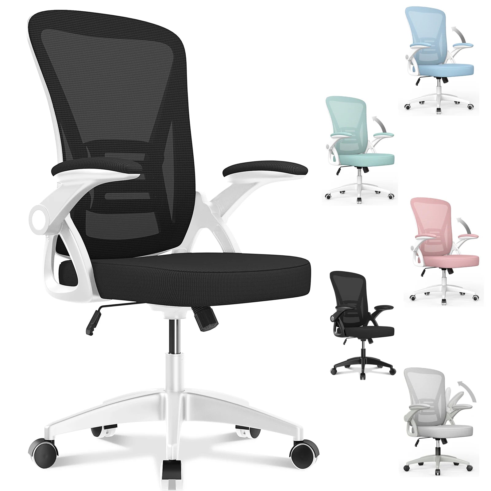 Naspaluro Ergonomic Office Chair ° Flip-up Armrest Lumbar Support, Office Chair with Padded Seat Cushion Home Gaming Chairs