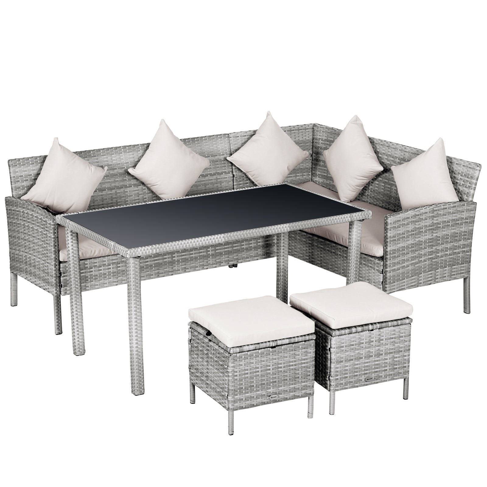 MCL -Seater Rattan Dining Set Sofa Table Footstool Outdoor w Cushion Garden Furniture