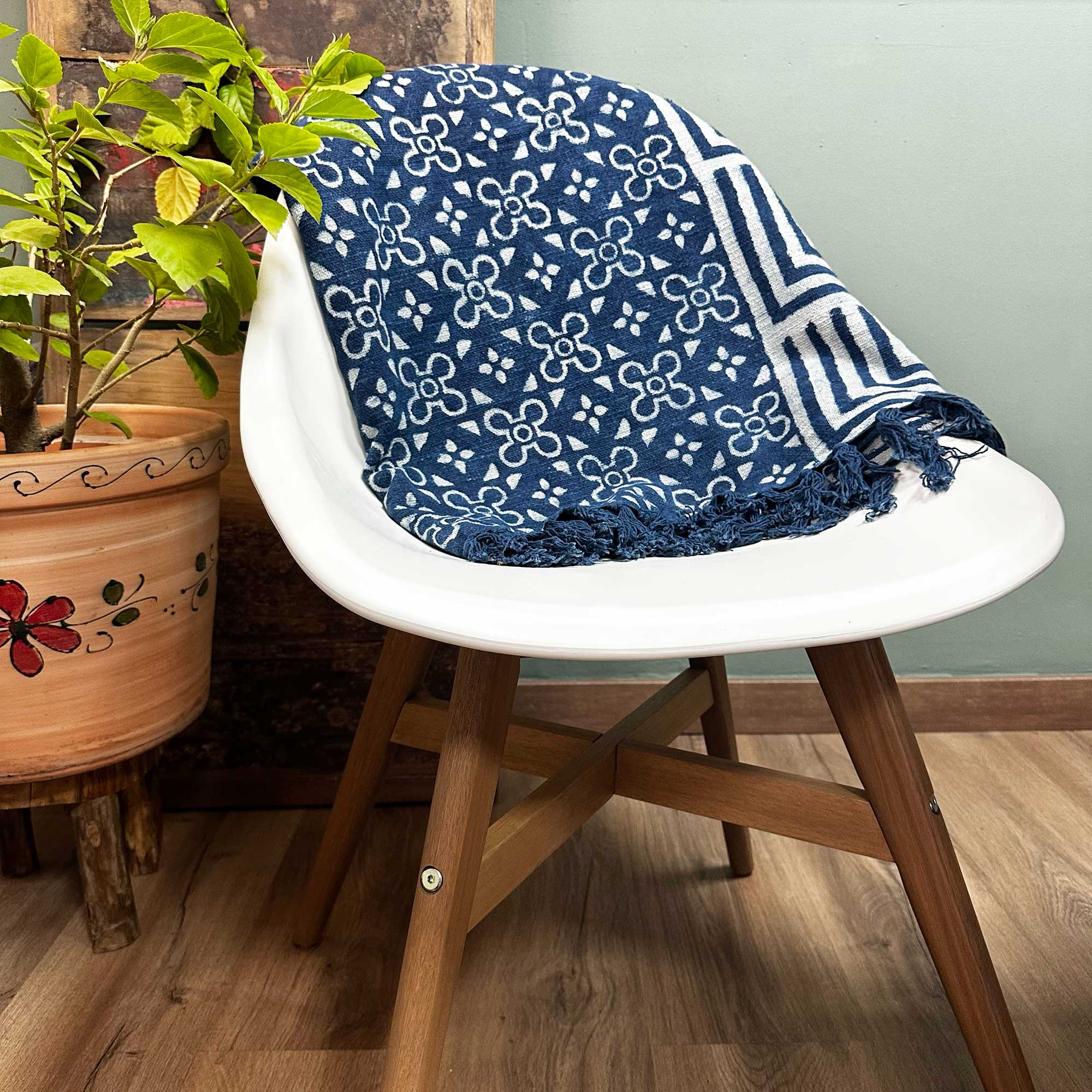 Throw Blanket Handmade Indigo Kasba Tiles x
